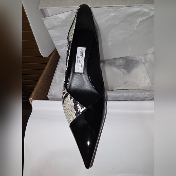 Jimmy Choo Cass 75 Snake-Printed Leather Pumps 37.5/7.5 - Picture 7 of 9